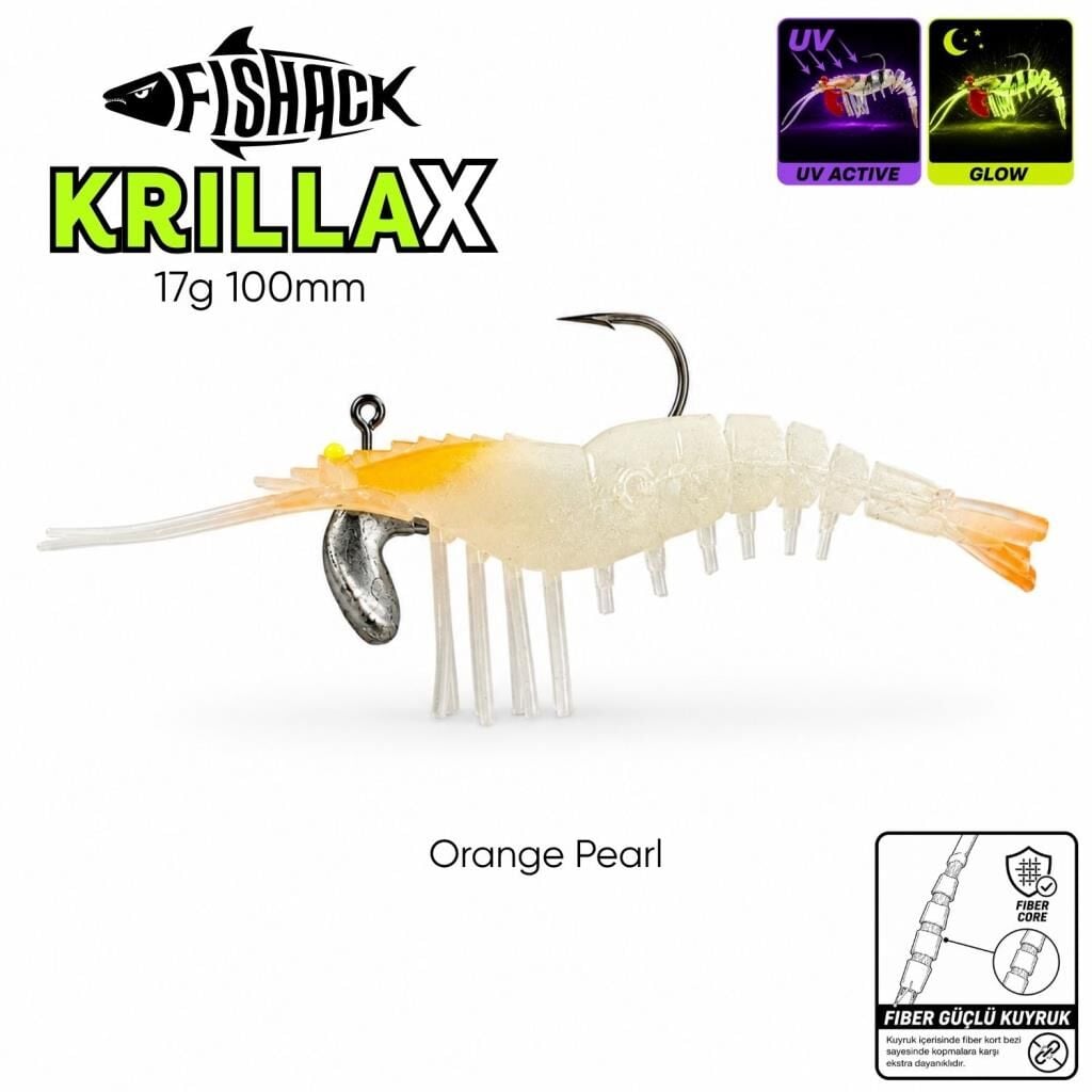 Silikon Karides Yem Fishack Krillax - UV Boyalı - 17g 100mm Orange Pearl