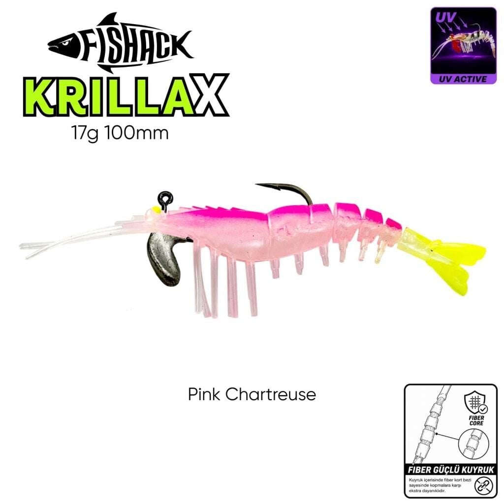 Silikon Karides Yem Fishack Krillax - UV Boyalı - 17g 100mm Pink Chartreuse