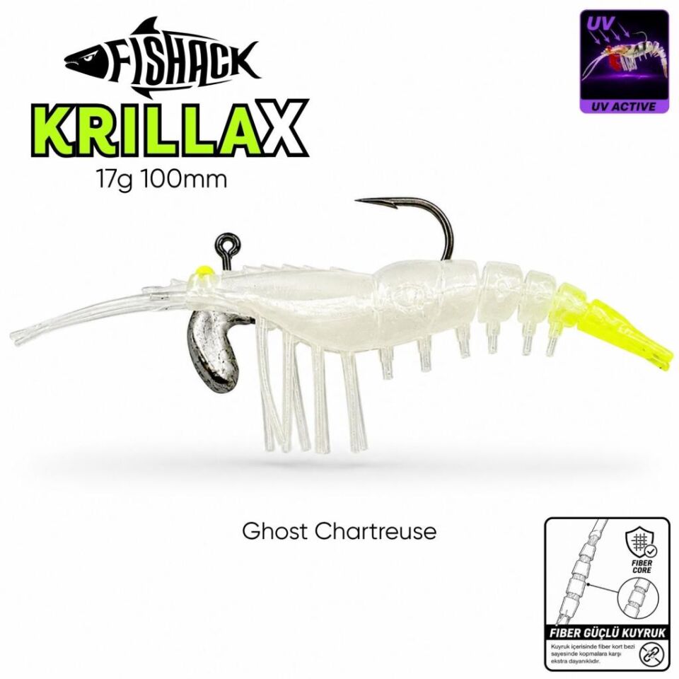 Silikon Karides Yem Fishack Krillax - UV Boyalı - 17g 100mm Ghost Chartreuse