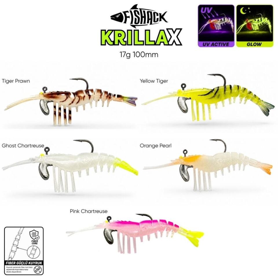 Silikon Karides Yem Fishack Krillax - UV Boyalı - 17g 100mm Ghost Chartreuse